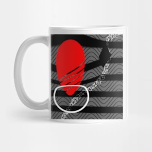 sunset geometric abstract digital red grey black and white painting Mug